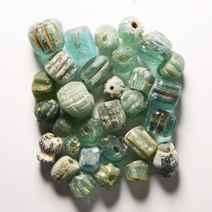 Roman Turquoise Blue Glass Melon and Other Bead Collection