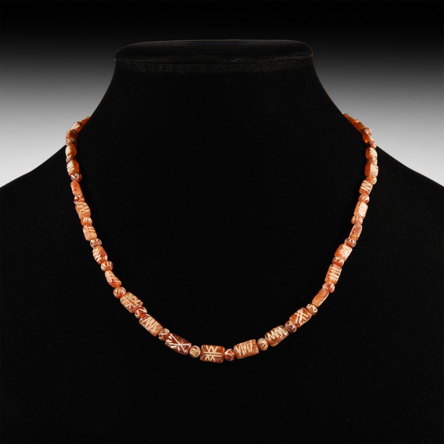 Indus Valley Etched Orange Carnelian Bead Necklace String
