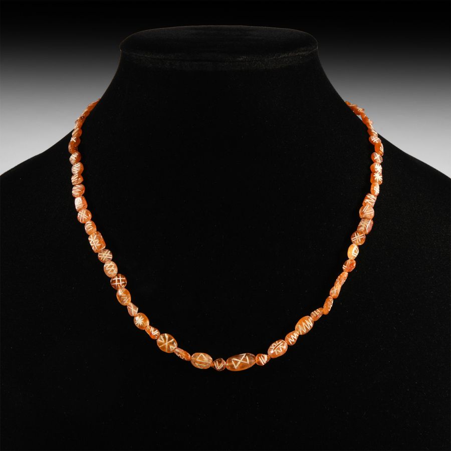 Indus Valley Etched Orange Carnelian Bead Necklace String
