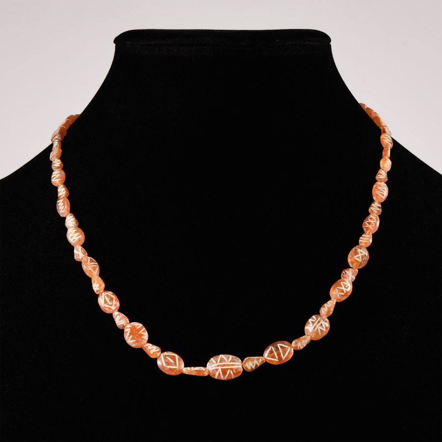 Indus Valley Etched Orange Carnelian Bead Necklace String