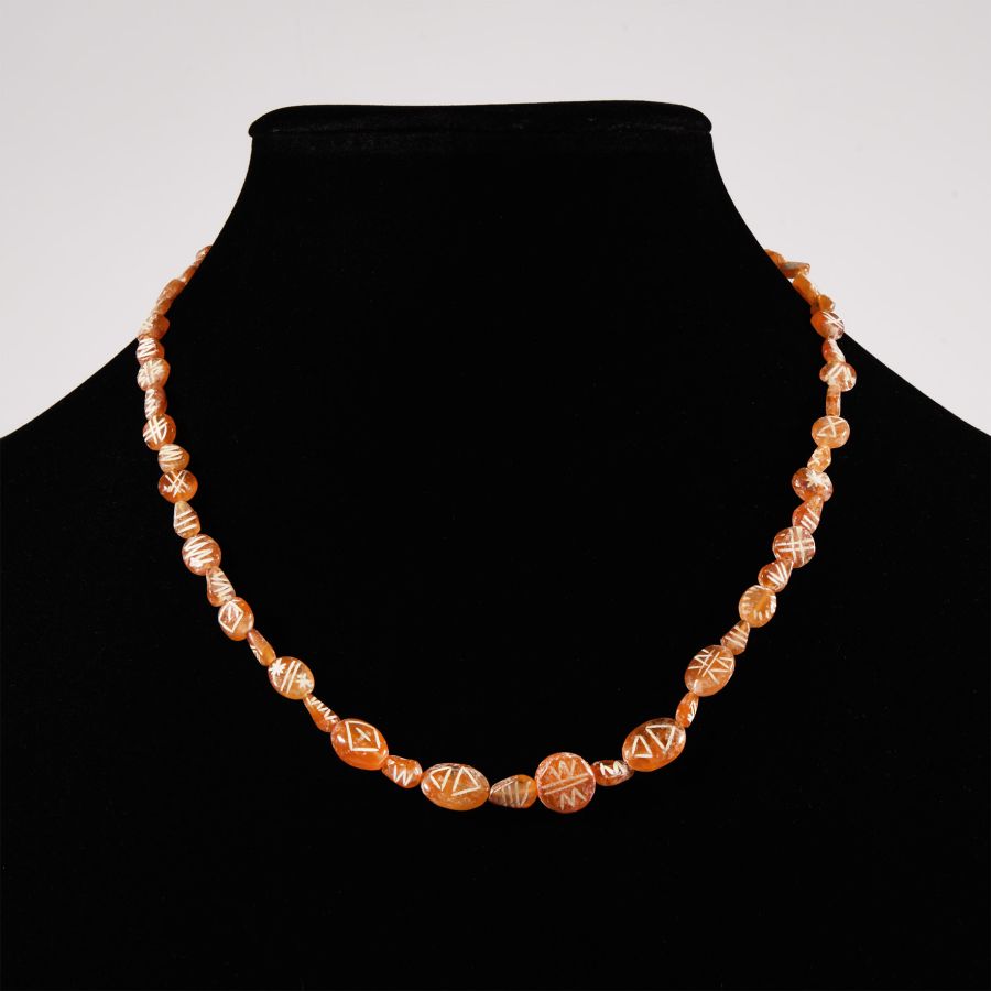 Indus Valley Etched Orange Carnelian Bead Necklace String