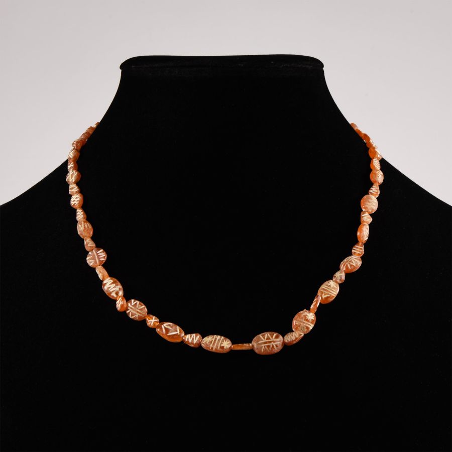 Indus Valley Etched Orange Carnelian Bead Necklace String