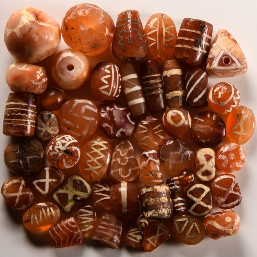 Indus Valley Etched Orange Carnelian Necklace Bead Group