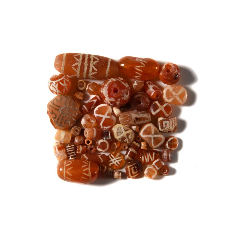 Indus Valley Etched Orange Carnelian Necklace Bead Group