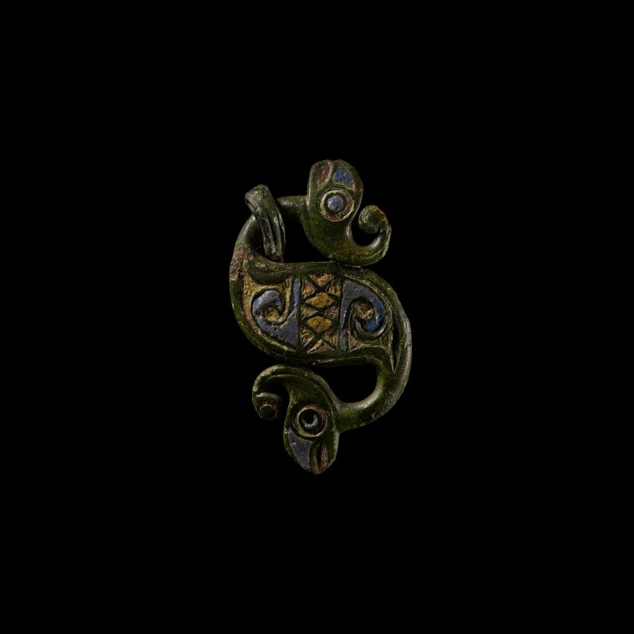 Very Large Celtic Enamelled Bronze Dragonesque Brooch