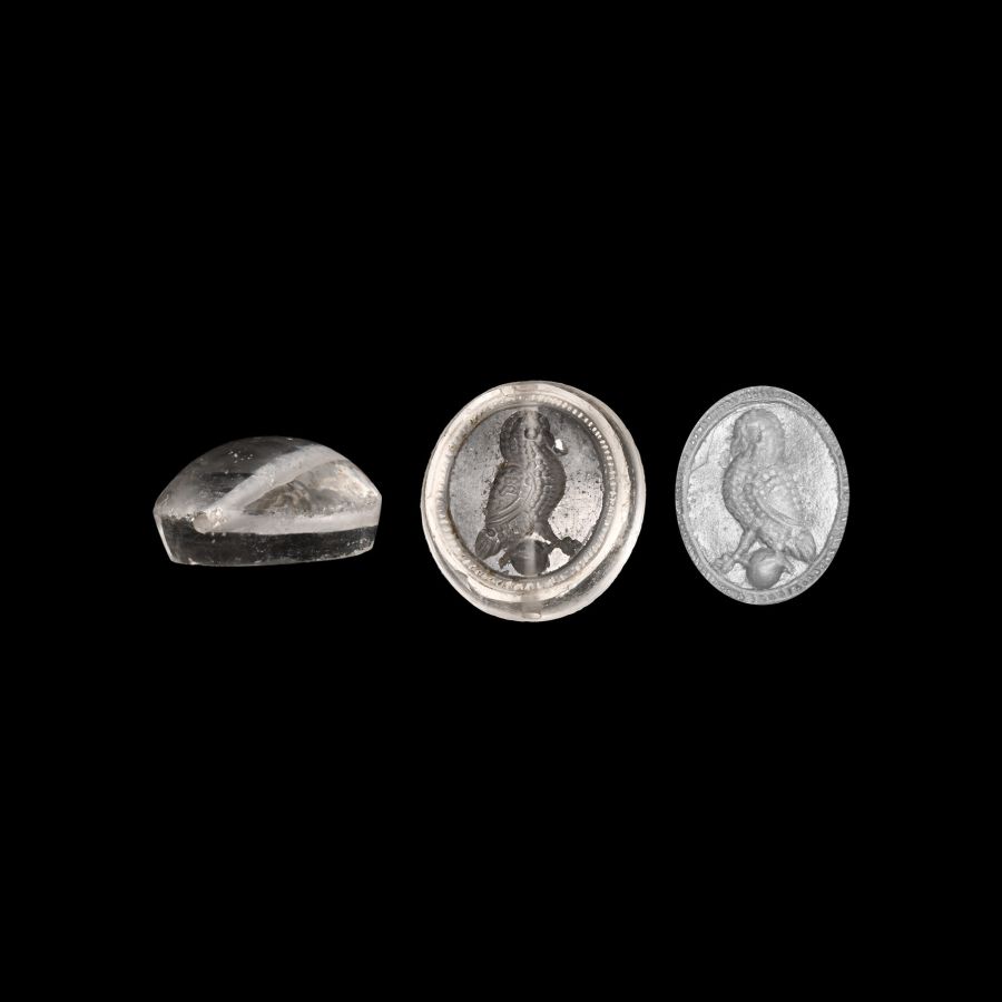 Rock Crystal Seal Bead with Owl