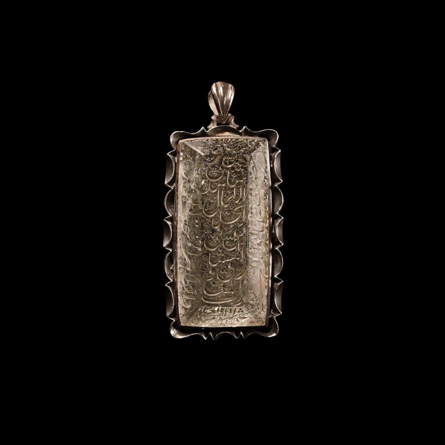 Calligraphic Rock Crystal Gem in Silver-Coloured Metal Pendant