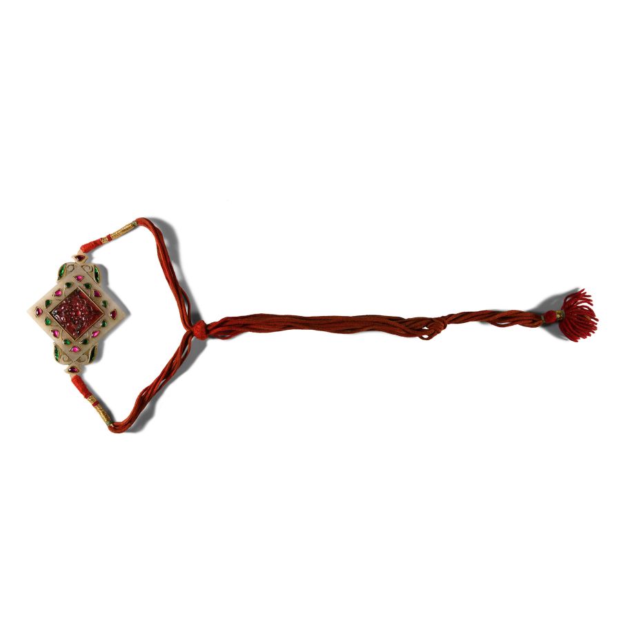 Indian Stone Pendant with Glass and Ruby Inlays