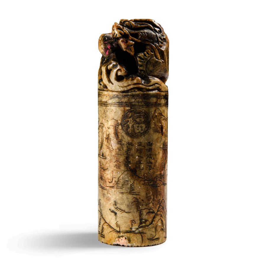 Chinese Columnar Stone Seal with Beast
