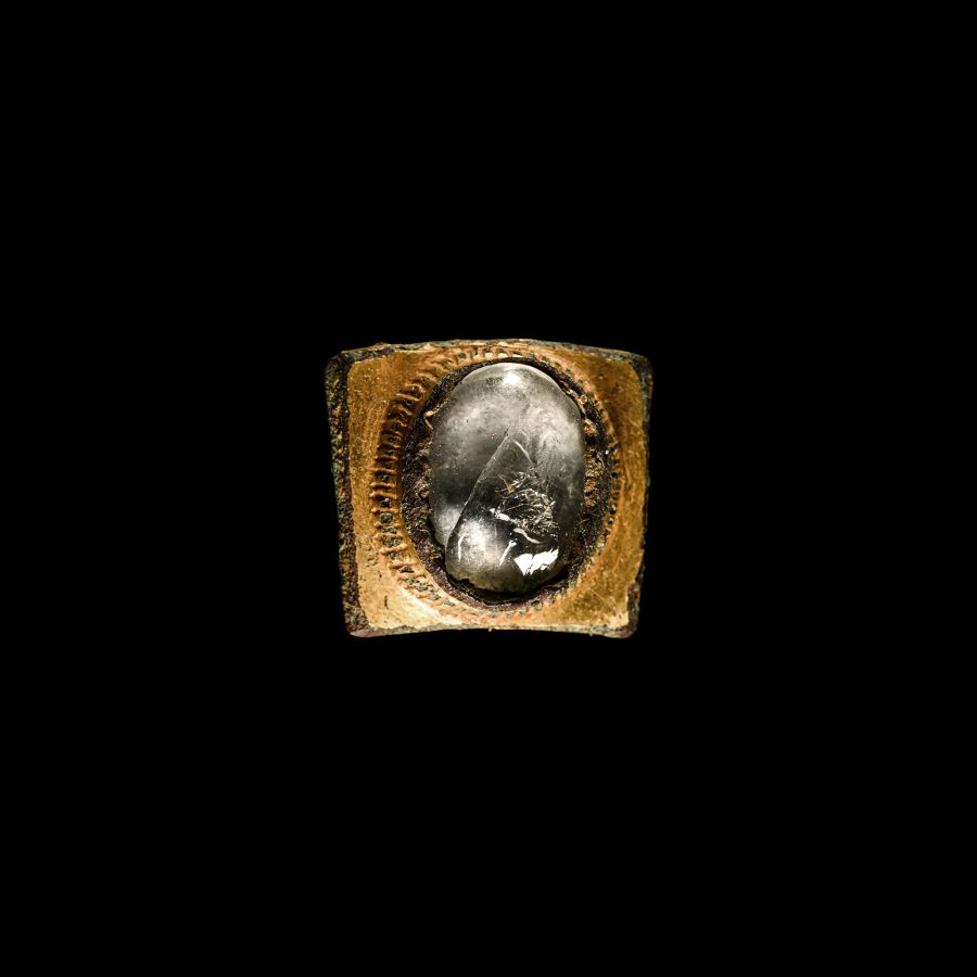 Anglo-Saxon Gilt Mount with Crystal Cabochon