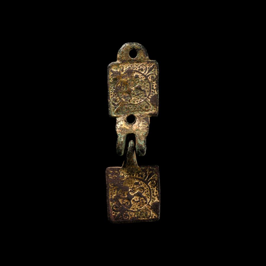 Medieval Gilt Bronze Knight's Heraldic Horse Harness Pendant with Hanger
