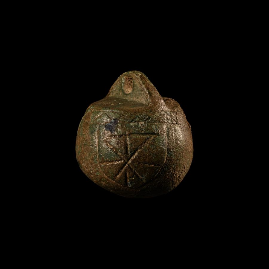 Medieval Bronze Steelyard Weight with Heraldic Shields