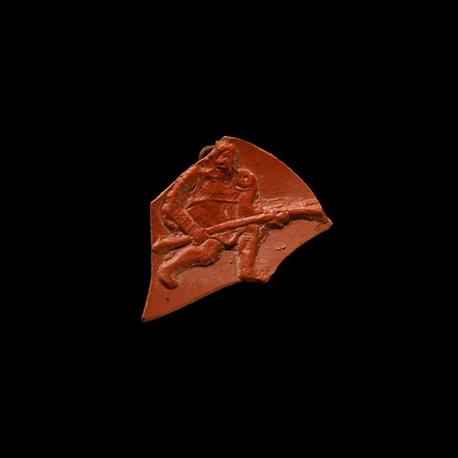 Roman Redware Sherd with Venator Gladiator