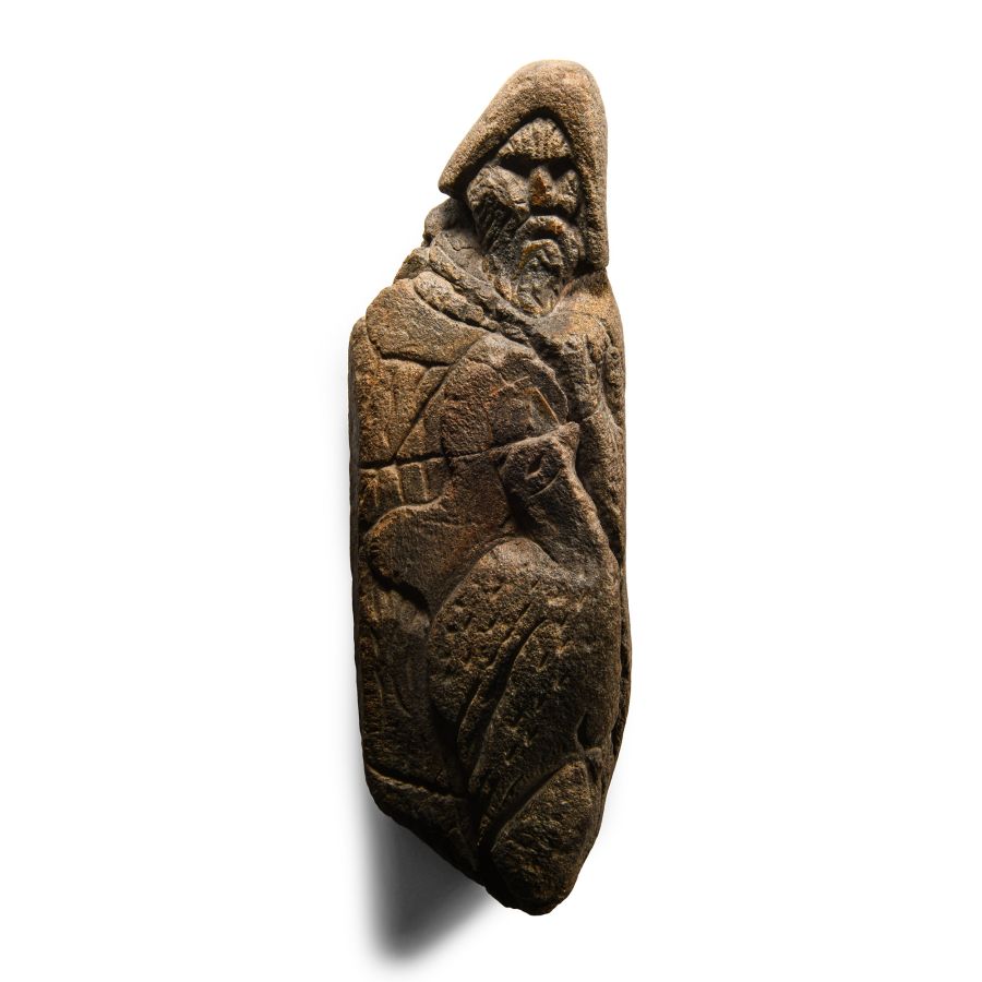 Medieval Stone Carving of Saint Francis with Bird