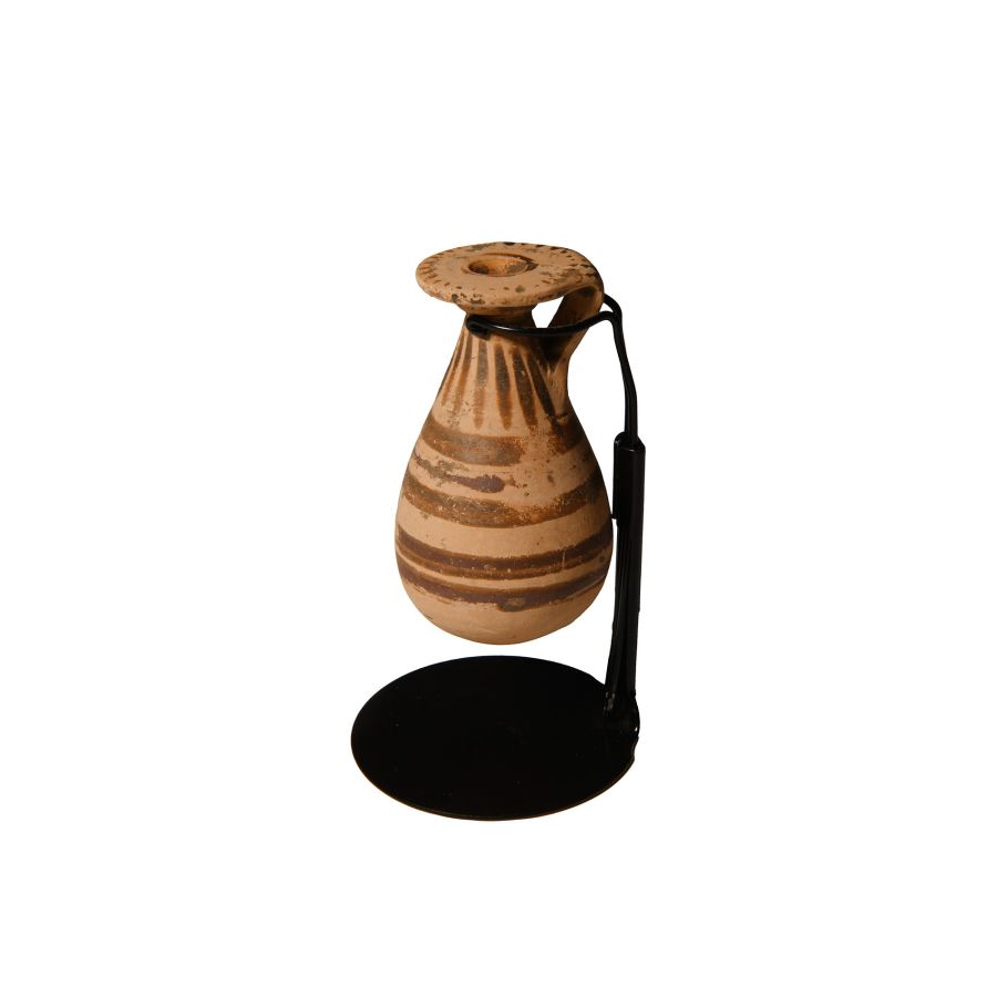 Greek Corinthian Ceramic Alabastron with Geometric Design