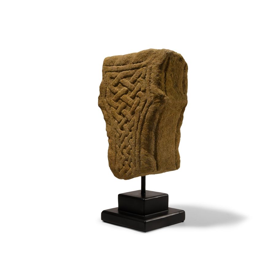 Anglo-Saxon Bifacial Limestone Monumental Cross Arm with Interlaced Panels