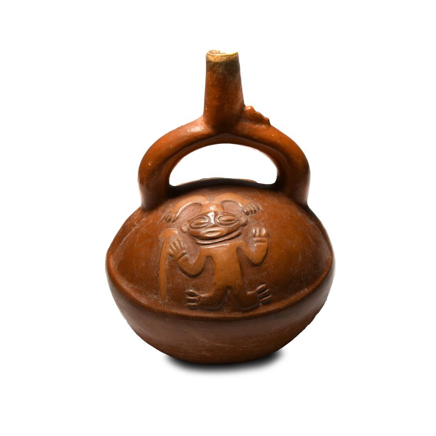 Pre-Columbian Inca Ceramic Stirrup Vessel with Figure