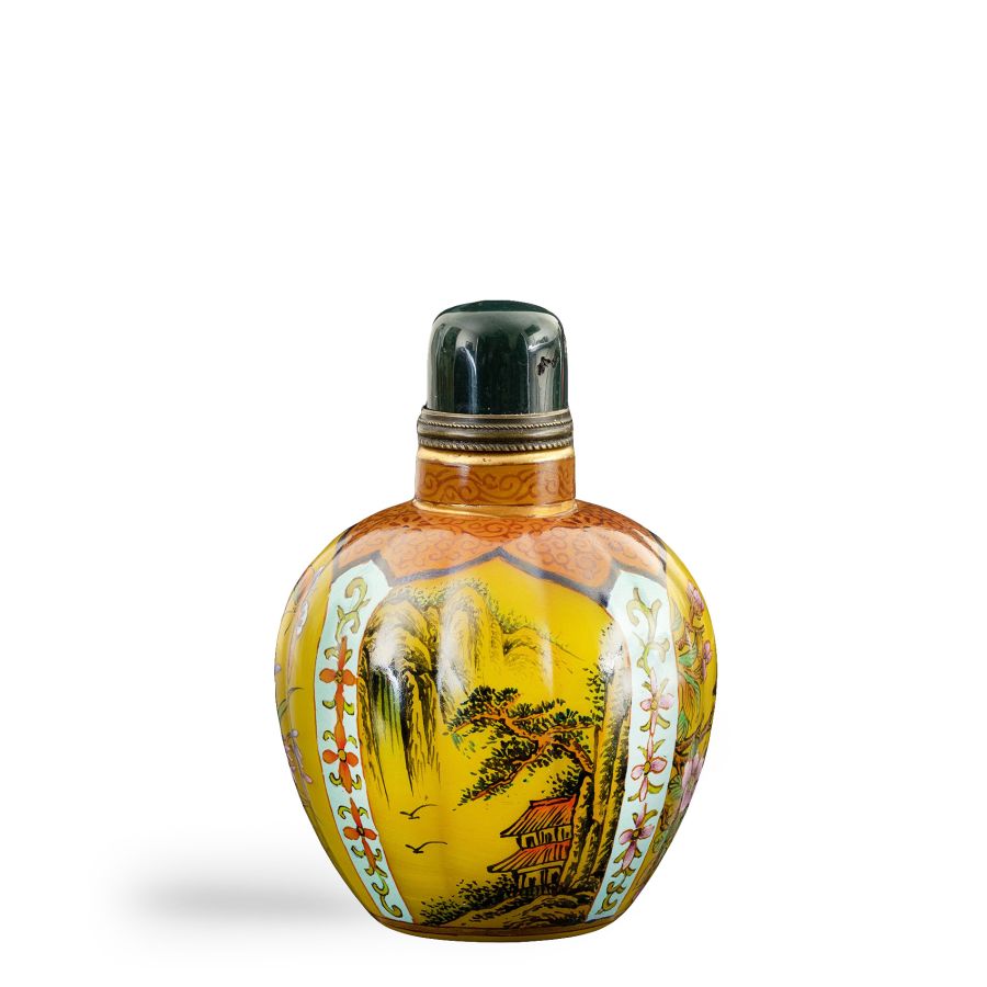 Chinese Glass Enamelled Four Scene Snuff Bottle