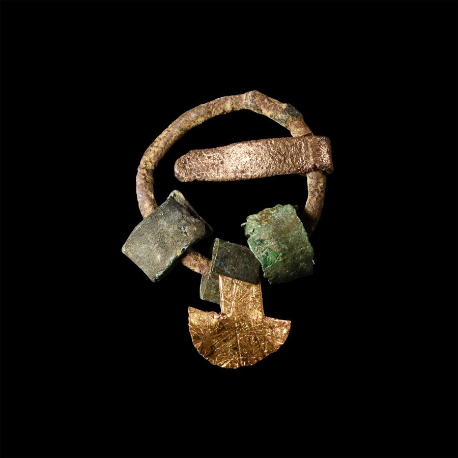 Viking Bronze Ring Brooch with Amulets