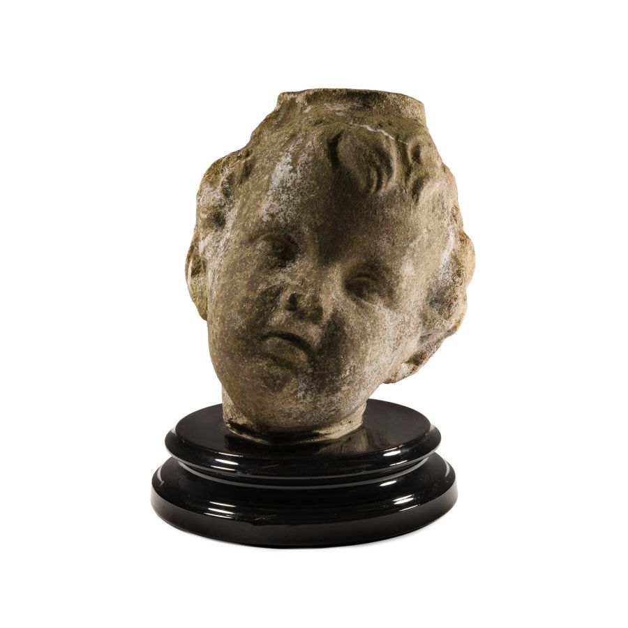 Life-Size Limestone Head of a Cherub