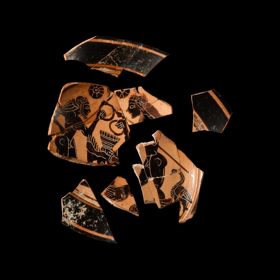 Greek Archaic Laconian Black-Figure Kylix Fragment Group Attributed to the Rider Painter