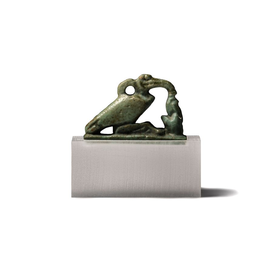 Egyptian Faience Amulet with Thoth as Ibis and Maat