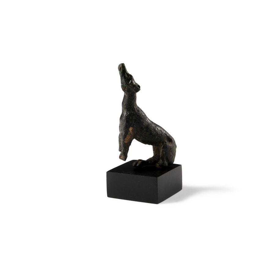 Roman Bronze Seated Greyhound Statuette