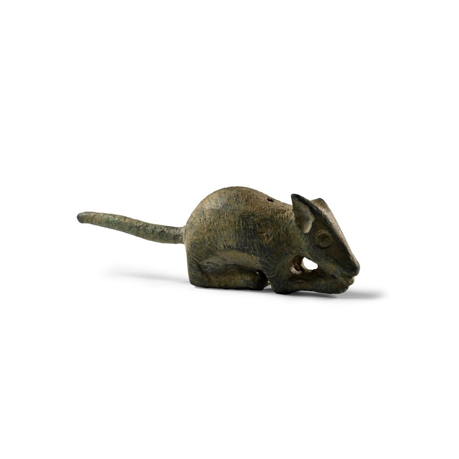 Roman Bronze Nibbling Mouse Statuette