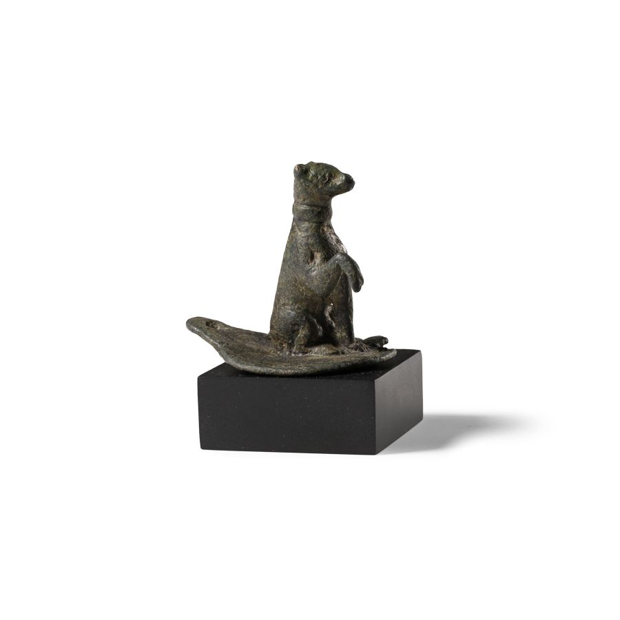 Roman Bronze Sitting Dog Statuette