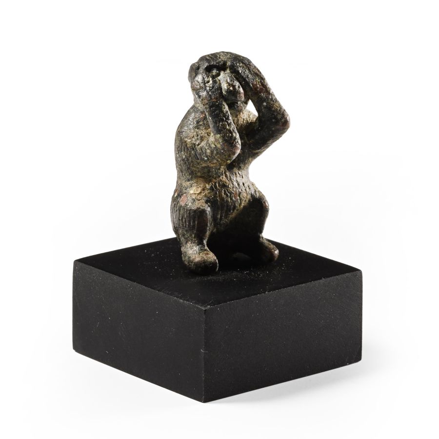 Roman Bronze Sitting Monkey Statuette