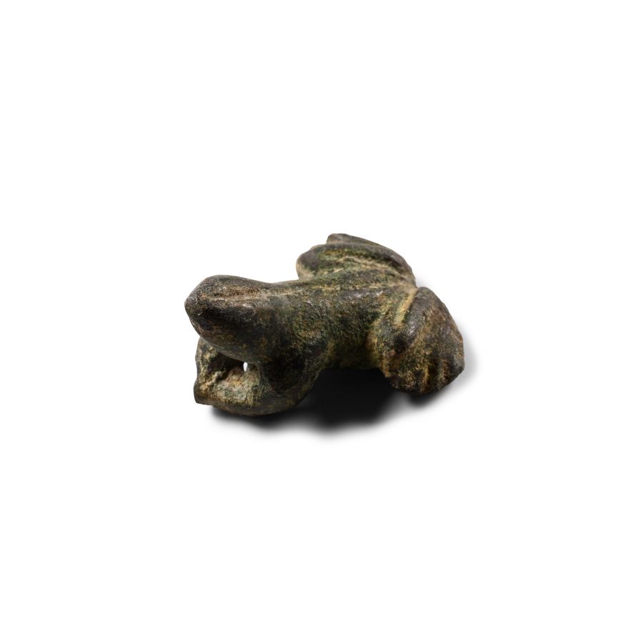 Romano-Egyptian Bronze Crouching Frog Statuette