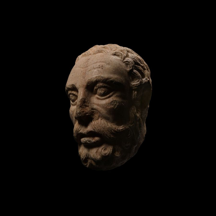 Medieval Romanesque Marble Head of a Saint