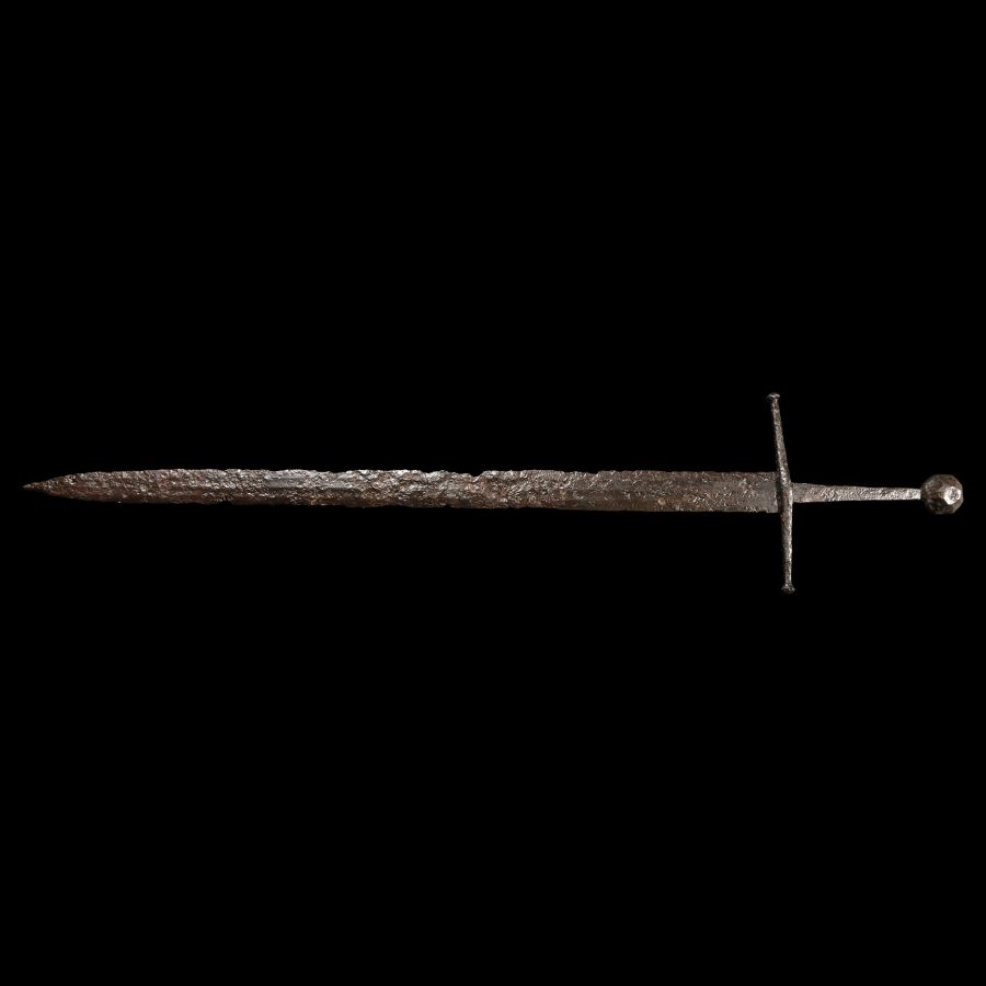 Medieval Iron Hand and Half Sword with Polyhedral Pommel