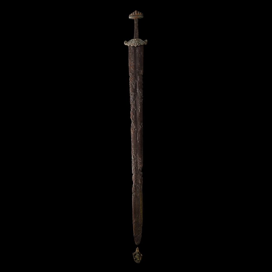 Viking Iron Sword with Cross Guard Surmounted by Interlaced Dragons