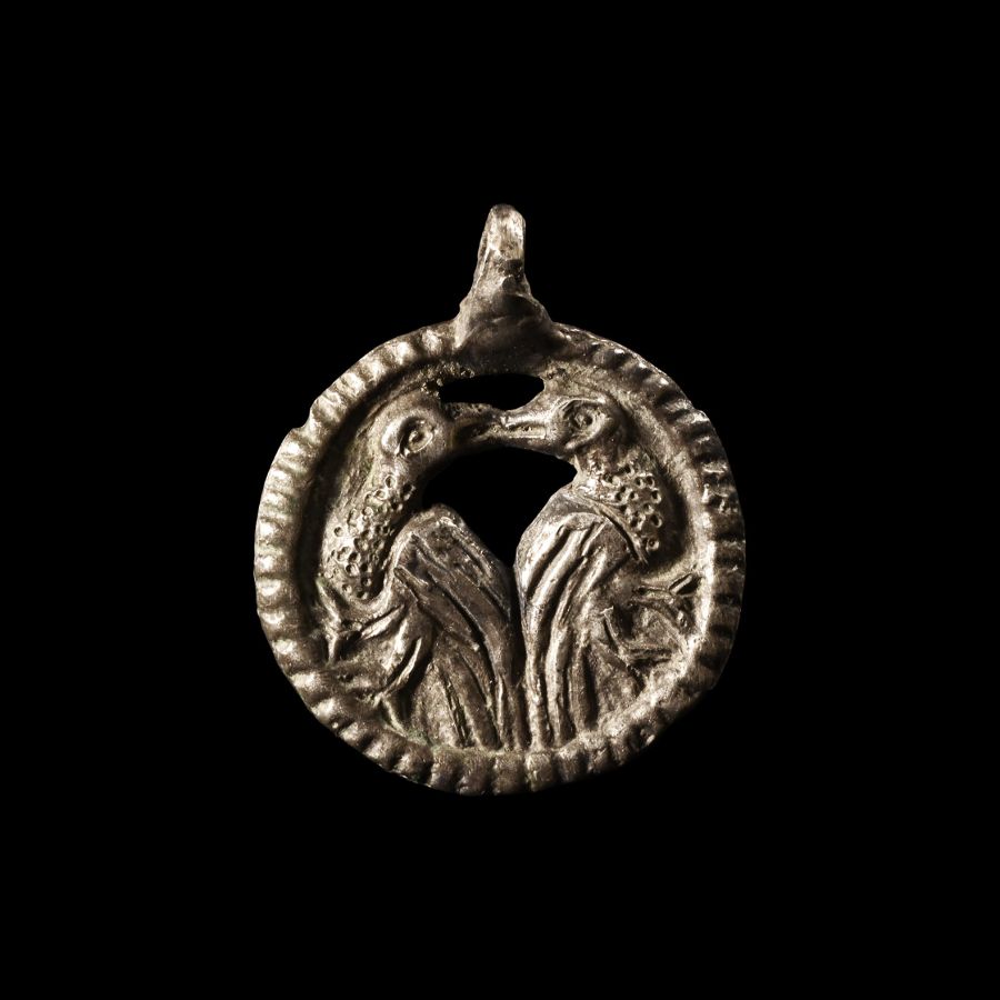 Viking Age Silver Pendant with Huginn and Muninn