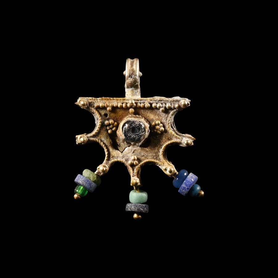 Byzantine Large Gold and Blue Glass Pendant