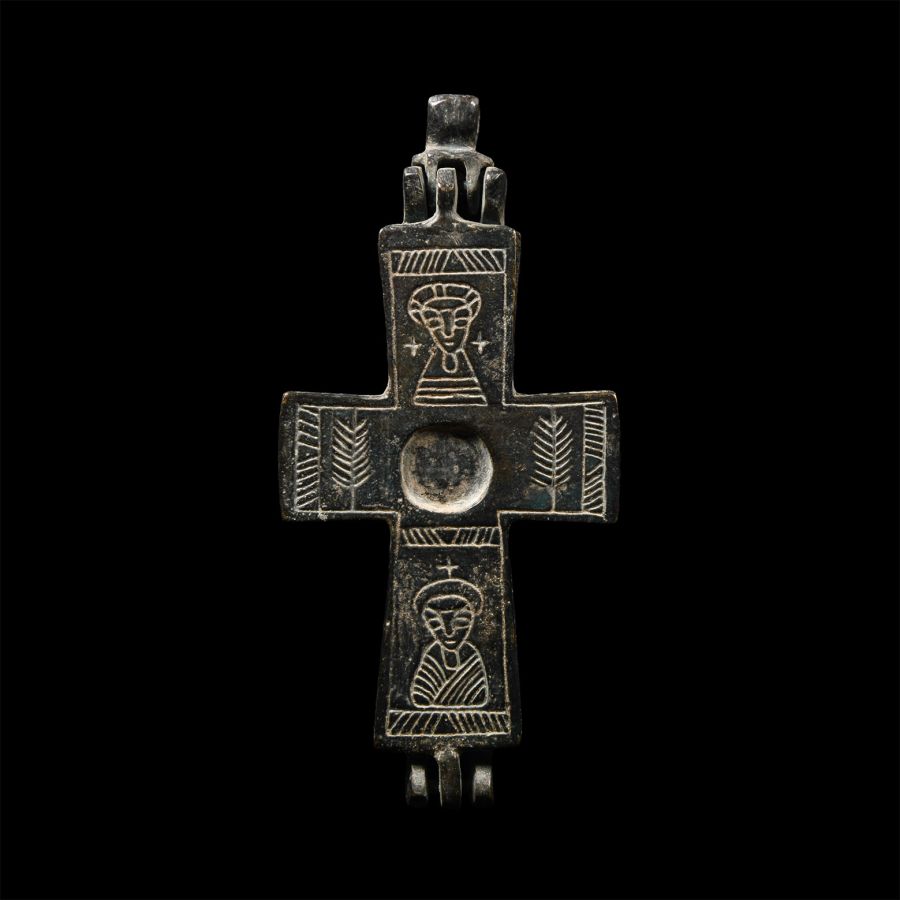 Reliquary Cross with Fish and Saints