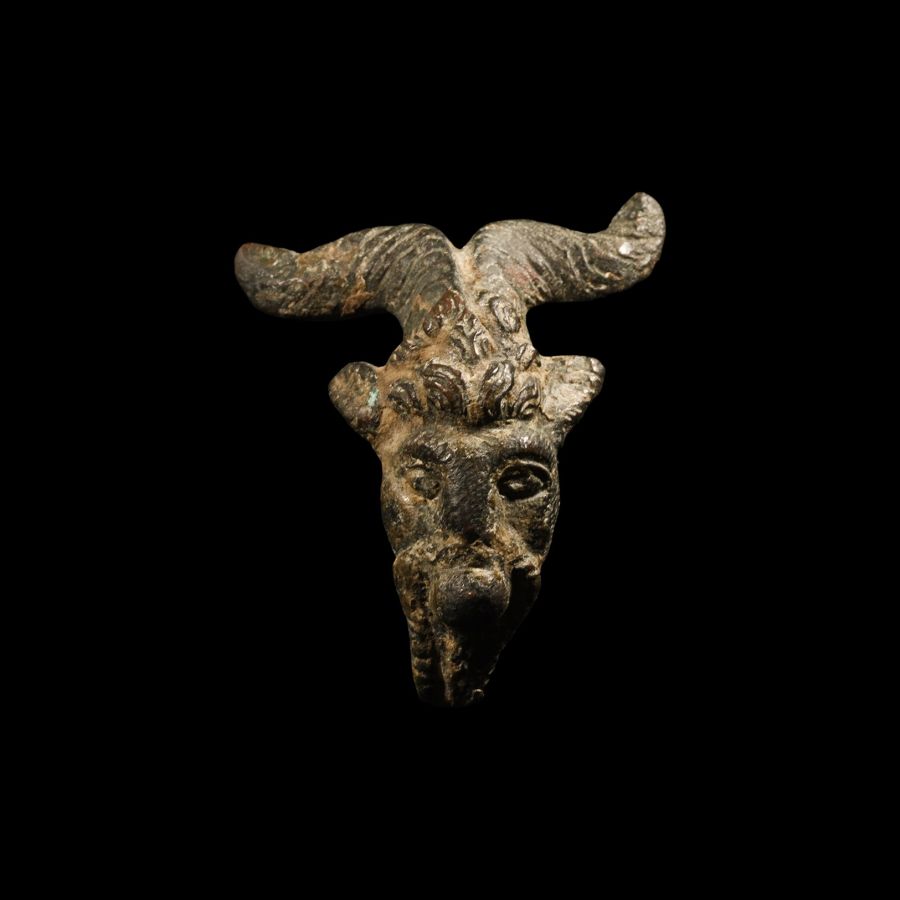 Greek Bronze Handle with Human-Headed Ram