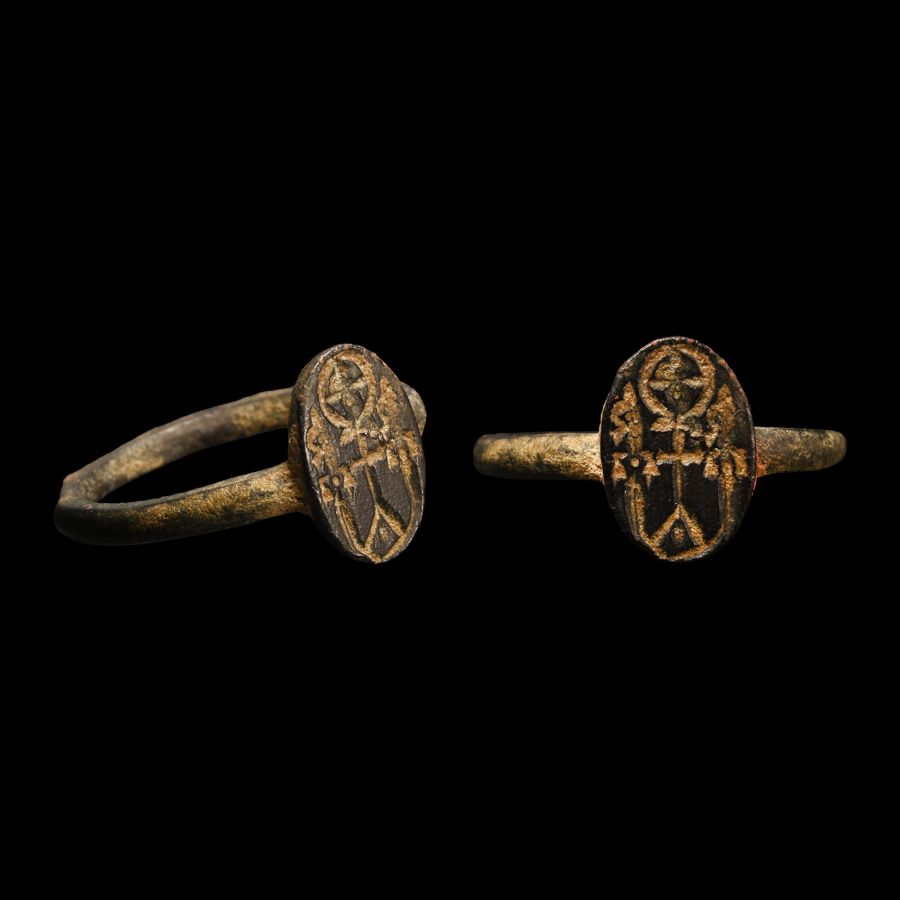 Byzantine Bronze Ring with Cross