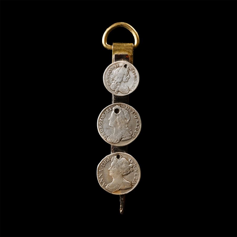 Post Medieval Brass Fitting with Coins