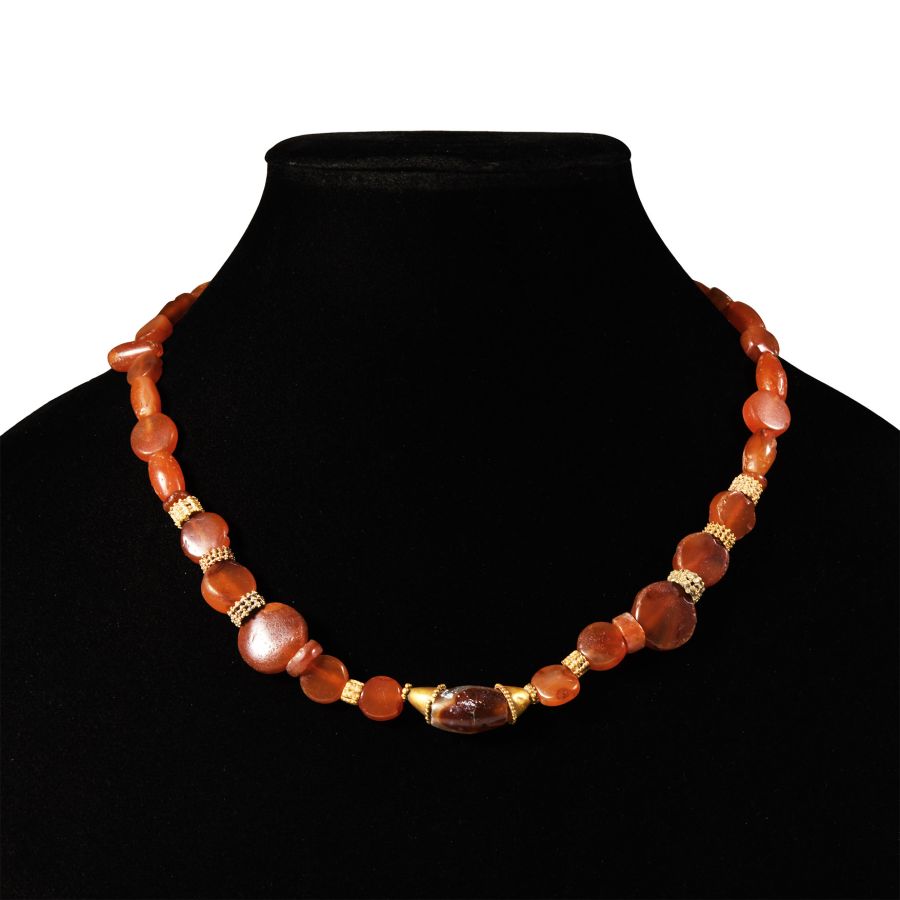 Western Asiatic Red Carnelian and Gold Bead Necklace