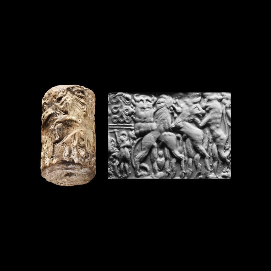 Large Akkadian White Stone Cylinder Seal