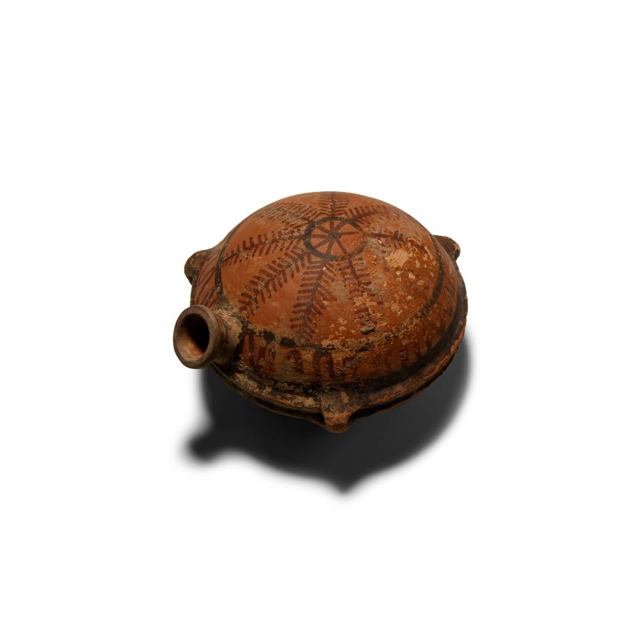 Eastern Mediterranean Flattened Terracotta Vessel with Bichrome Decoration