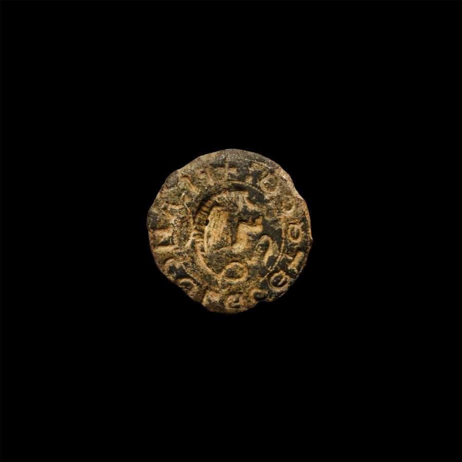 Medieval Bronze Round Seal Matrix with Sleeping Lion