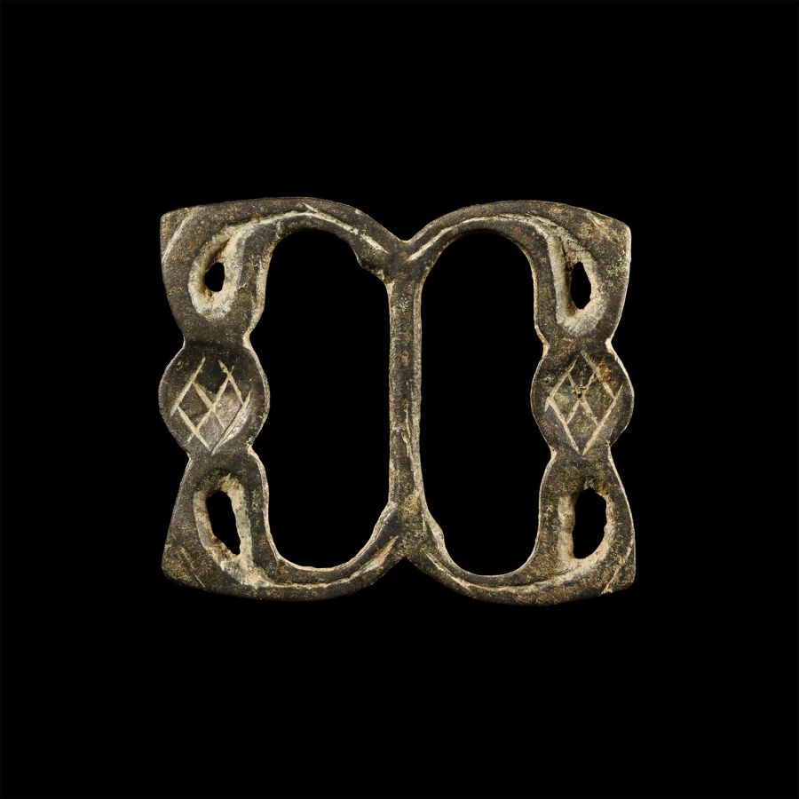 Medieval Bronze Buckle with Diamond Motif