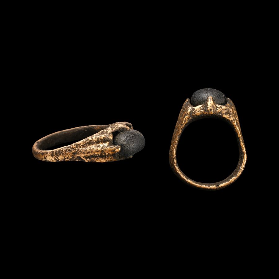 Medieval Bronze Stirrup Ring with Cabochon