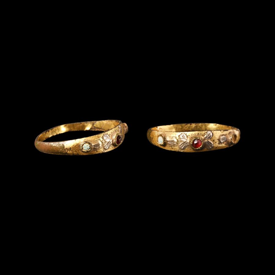 Tudor Period Silver-Gilt Ring with Cabochons