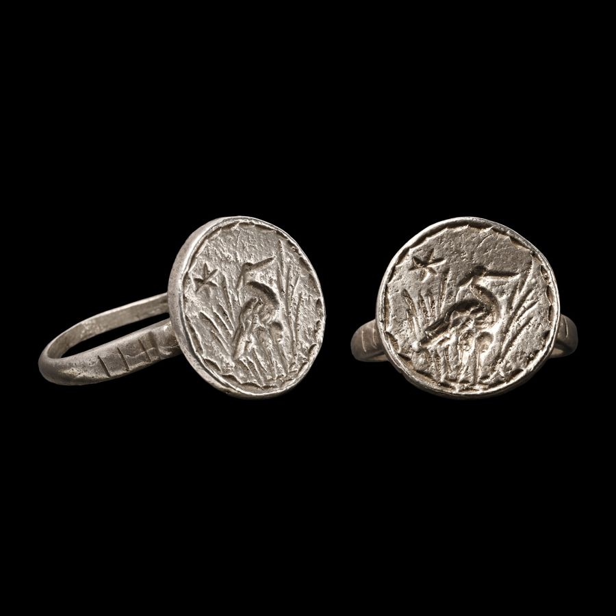 Medieval Silver Signet Ring with Stork