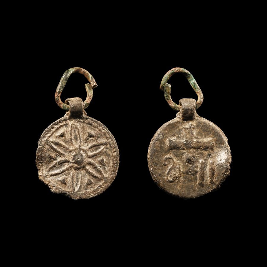 Viking Age Bronze Pendant with Cross and Flower
