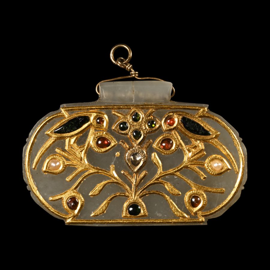 Moghul Gold and Gem Inlaid Jadeite Pendant